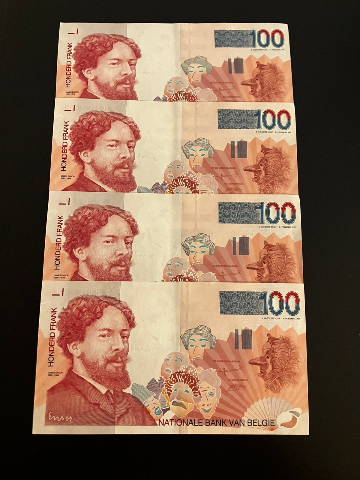 Set van 4 belgische francs met oplopend serienummer, Postzegels en Munten, Bankbiljetten | België, Ophalen of Verzenden