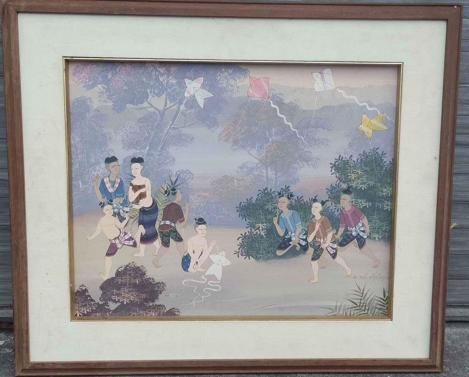 Huile sur toile chinoise ou japonaise signe, Enlèvement ou Envoi