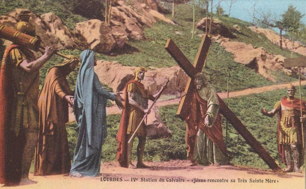 KRUISWEG  LOURDES -  Jezus ontmoet de Heilige Moeder, Verzamelen, Ophalen of Verzenden, Ongelopen, Overige thema's