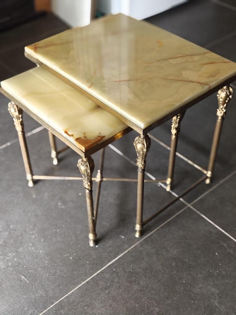 Set nesttafels onyx marmer koperen frame, Antiek en Kunst, Curiosa en Brocante, Ophalen