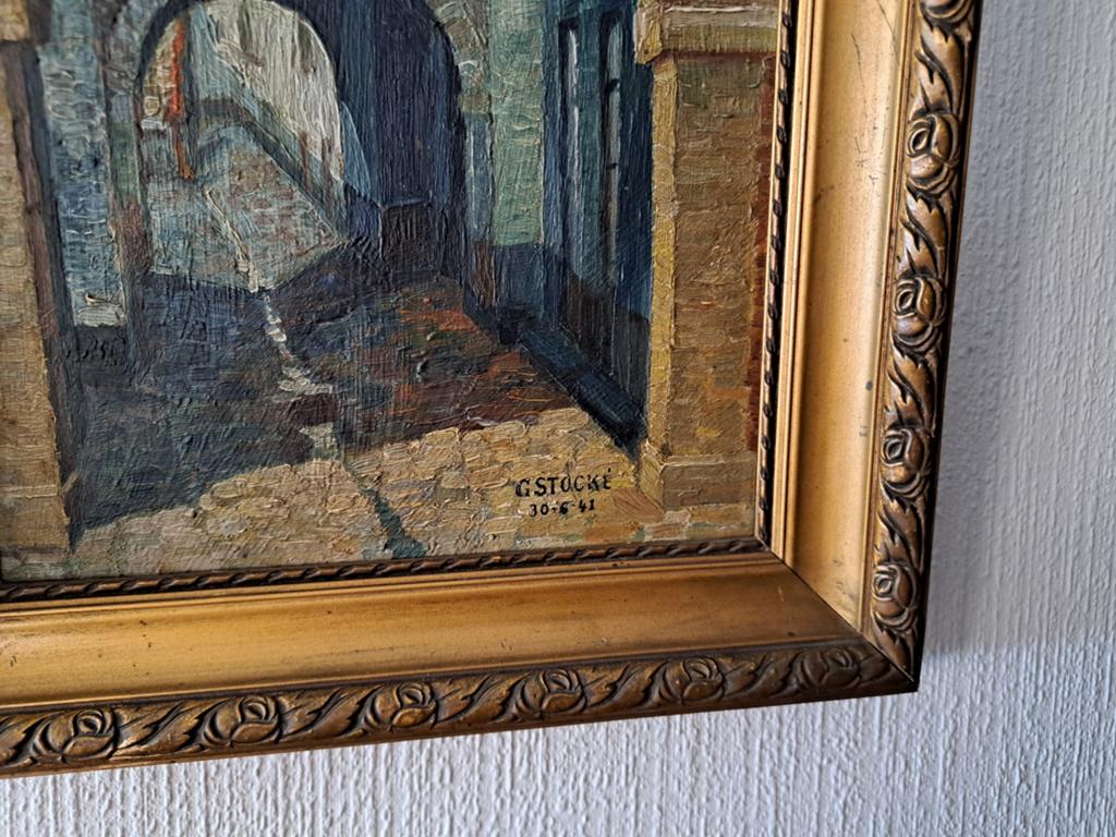 Waterhalle in Brugge.Schilderij uit 1942.G. Stocke, Antiek en Kunst, Kunst | Schilderijen | Klassiek, Ophalen