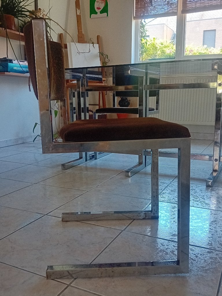 Vintage eetkamerset met 4 stoelen (restauratiewerken), Ophalen, Gebruikt, Vintage/retro, 50 tot 100 cm