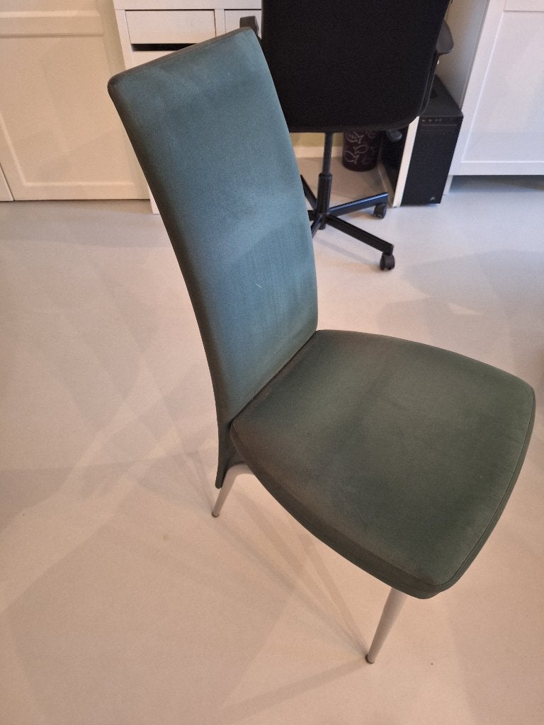 Stoelen met aluminium frame en in groene stof., Maison & Meubles, Chaises, Enlèvement, Utilisé, Autres couleurs, Métal