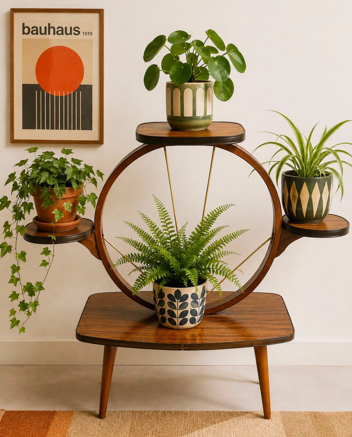 Prachtige vintage plantentafel jaren 50/60, Gebruikt, Ophalen of Verzenden, 75 cm of meer, Overige vormen
