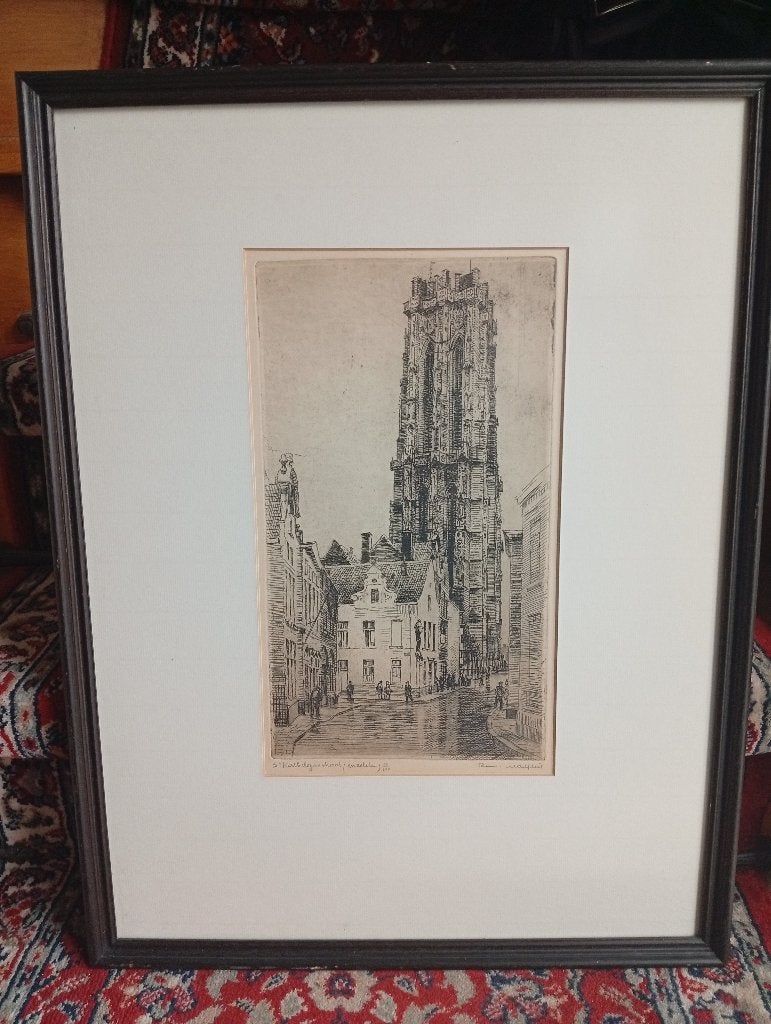 romain malfliet mechelen, Antiek en Kunst, Kunst | Etsen en Gravures, Architectuur, Ophalen of Verzenden, Genummerd, 1950 - 1999