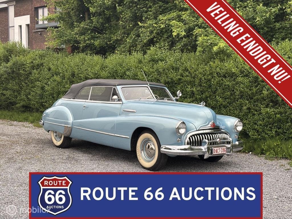 Buick Eight Cabriolet | 1947 | Route 66 Auctions, Auto's, Zwart, Bedrijf, Handgeschakeld, Buick