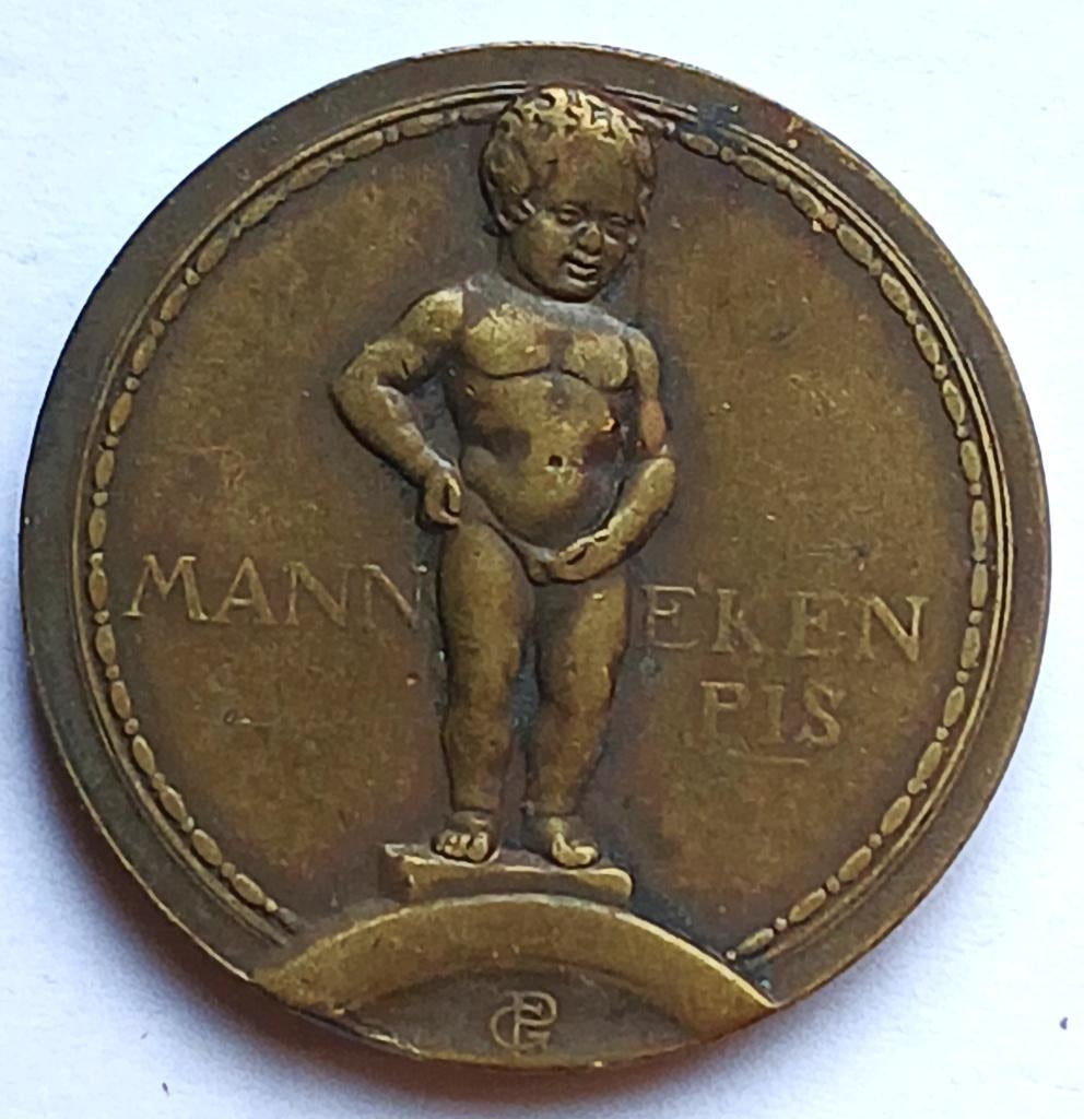 medaille brons manneken pis expo 1935 brussel prudhomme, Ophalen of Verzenden, Brons