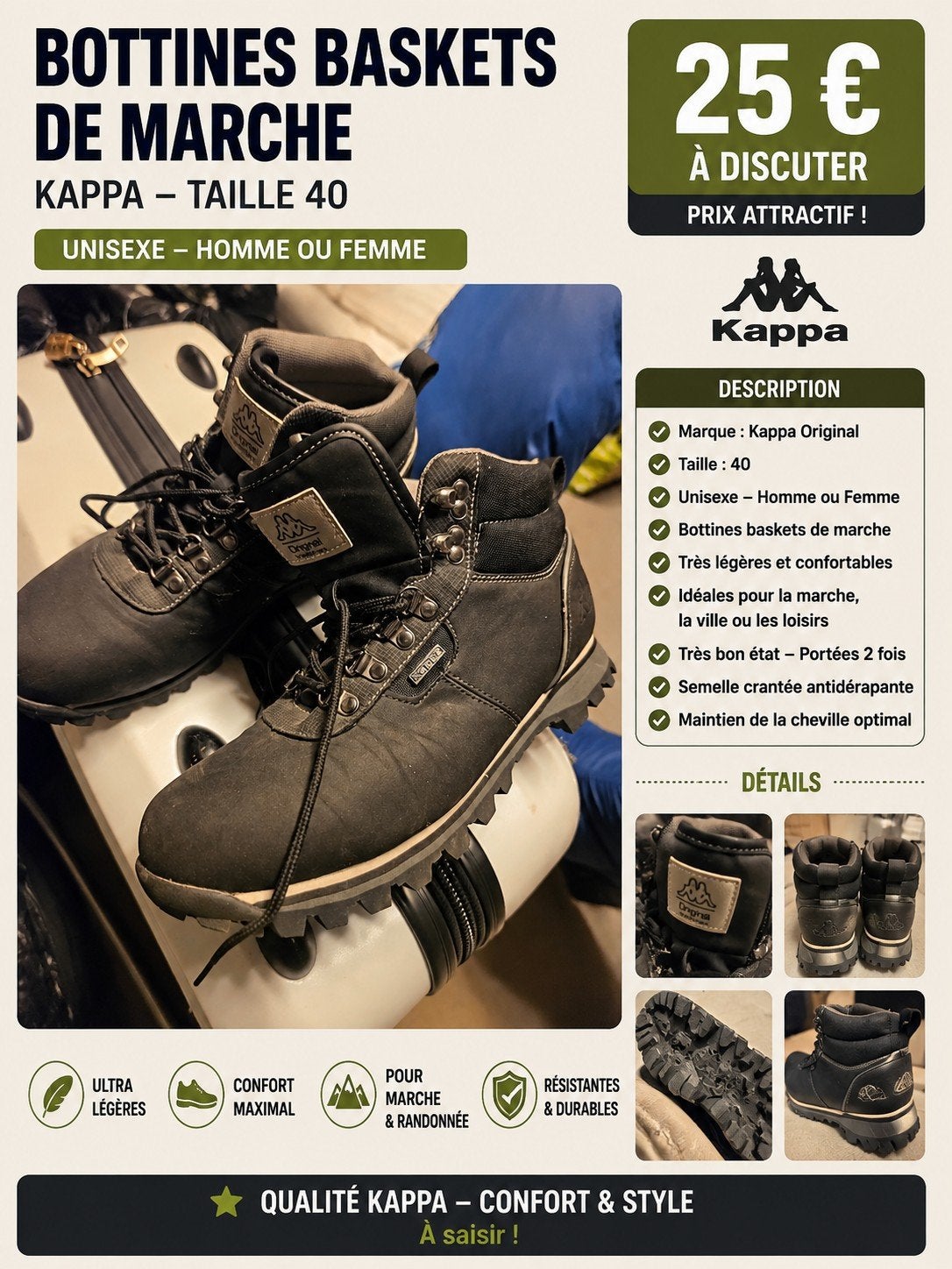 Bottines Baskets Kappa, Enlèvement
