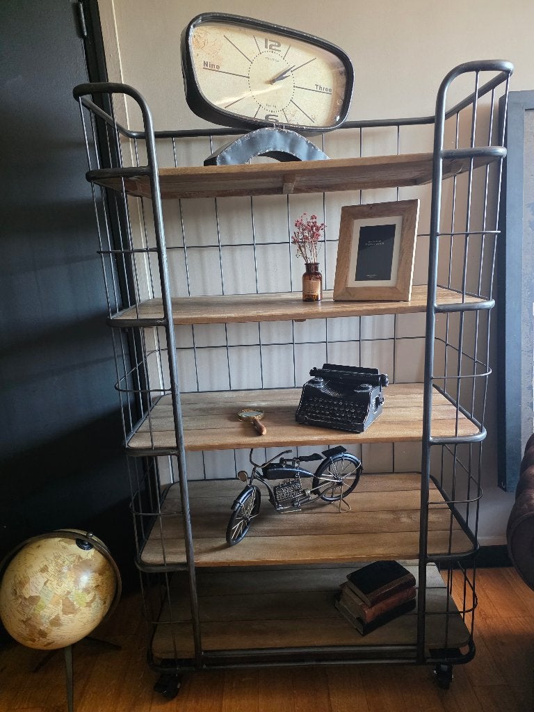 Étagère maison du monde bois et métal, Huis en Inrichting, Woonaccessoires | Etagères, Ophalen, Etagère, Zo goed als nieuw, Verrijdbaar