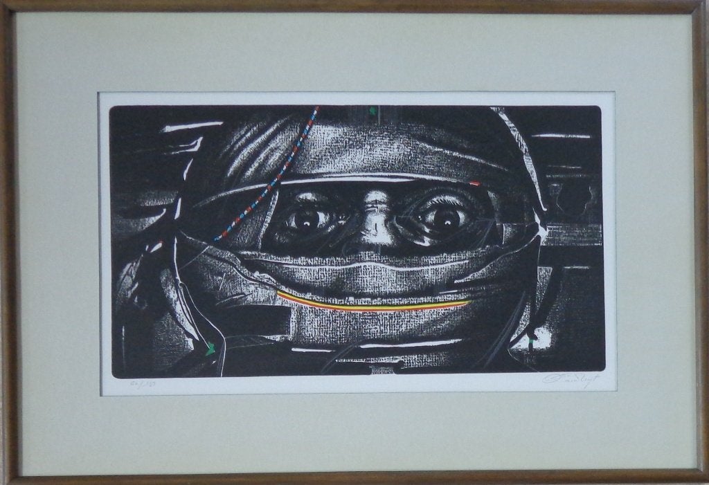 OCTAVE LANDUYT / AUTOPILOOT / KLEURLITHO / 45x65cm / KADER, Gesigneerd, Ophalen of Verzenden