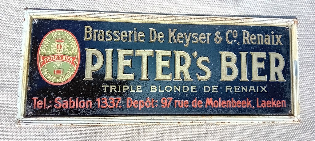 Metalen reclamebord PIETER'S BIER ca 1930, Ophalen of Verzenden, Zo goed als nieuw, Reclamebord