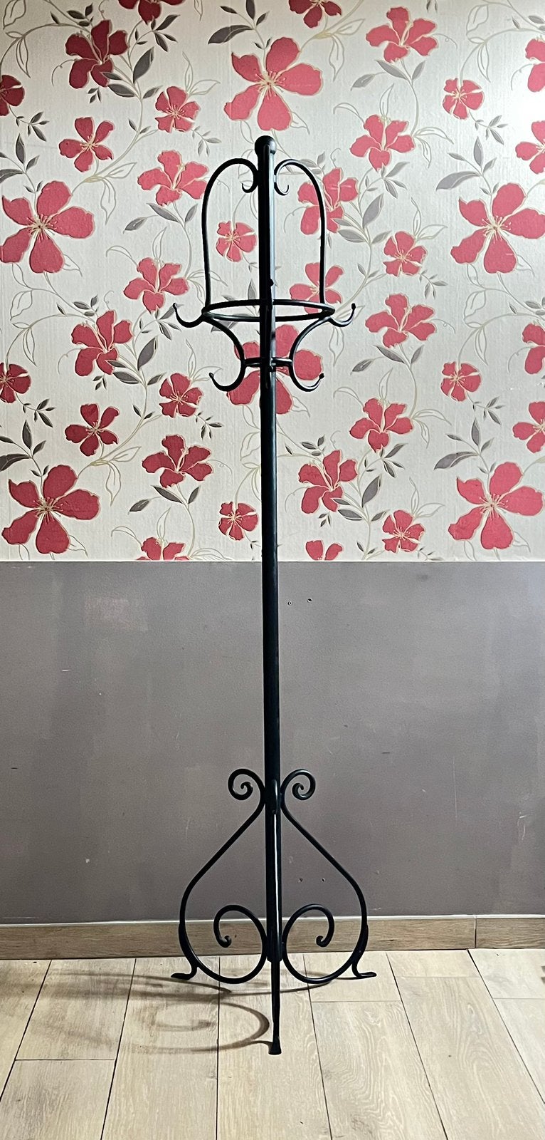 Porte-manteau en fer forgé, noir sur pied, Comme neuf, Métal, Portemanteau sur pied, 150 à 200 cm