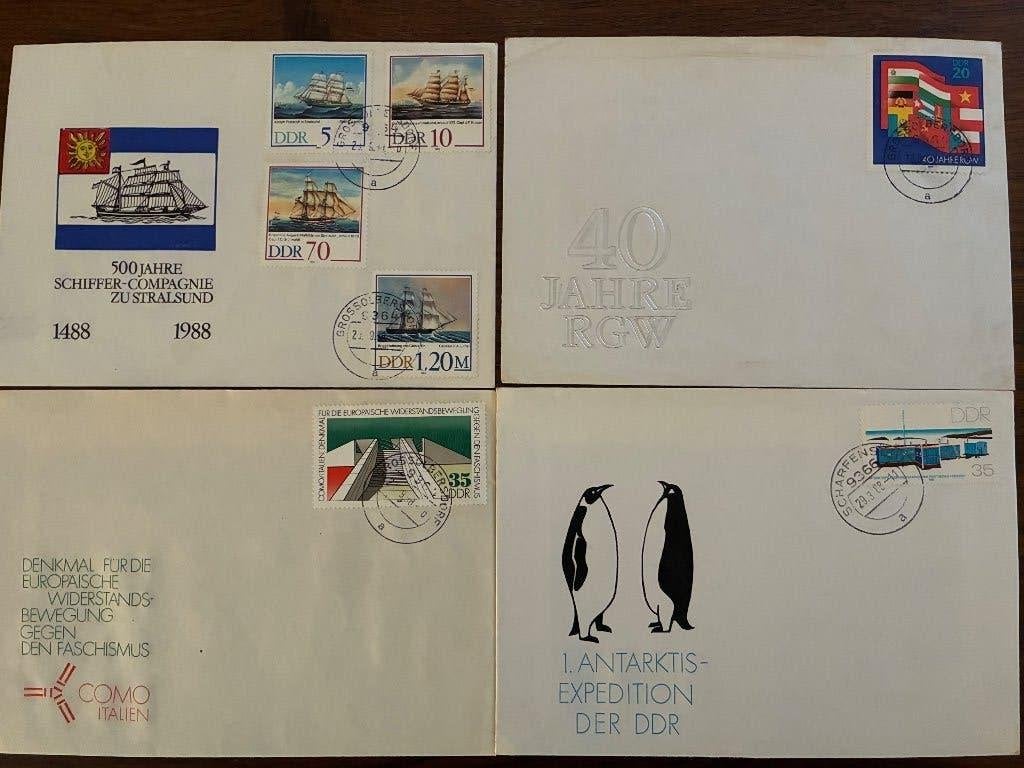 DDR 4 postwaardestukken, Verzenden, DDR, Gestempeld