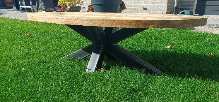 ovale industriële spinpoot salontafel, Huis en Inrichting, Ophalen, 100 tot 150 cm, Modern/industriëel, 50 tot 100 cm