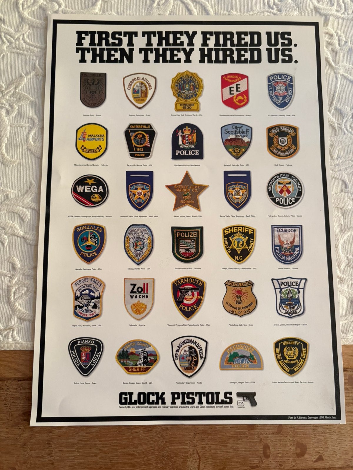 Poster Glock-pistols, Verzamelen, Posters, Ophalen, Zo goed als nieuw, Overige onderwerpen