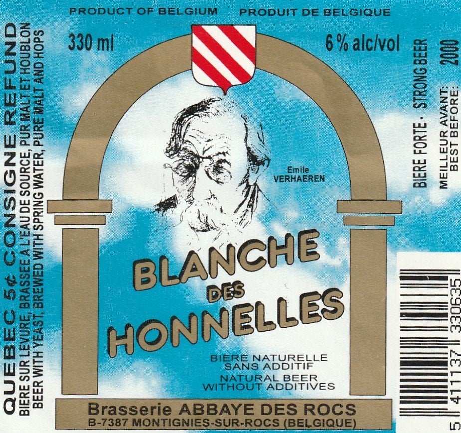 bieretiket Abbaye des Rocs : Blanche des Honnelles #2, Envoi, Utilisé, Autres types, Autres marques