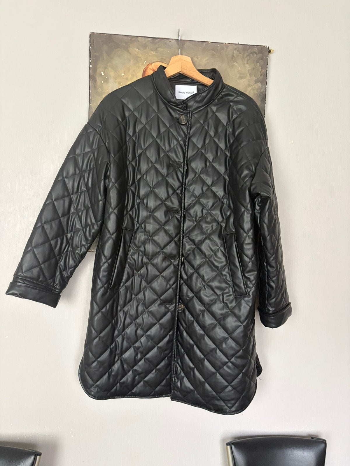 Zwarte ledere jas maat 42, Ophalen, Nieuw, Maat 42/44 (L), Zwart