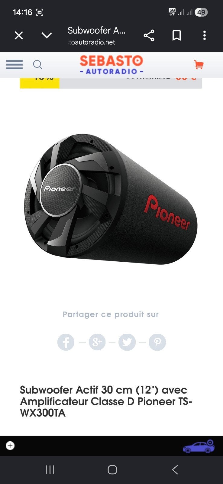 Caisson amplifié pioneer 350w rms, Autos : Divers, Haut-parleurs voiture, Enlèvement
