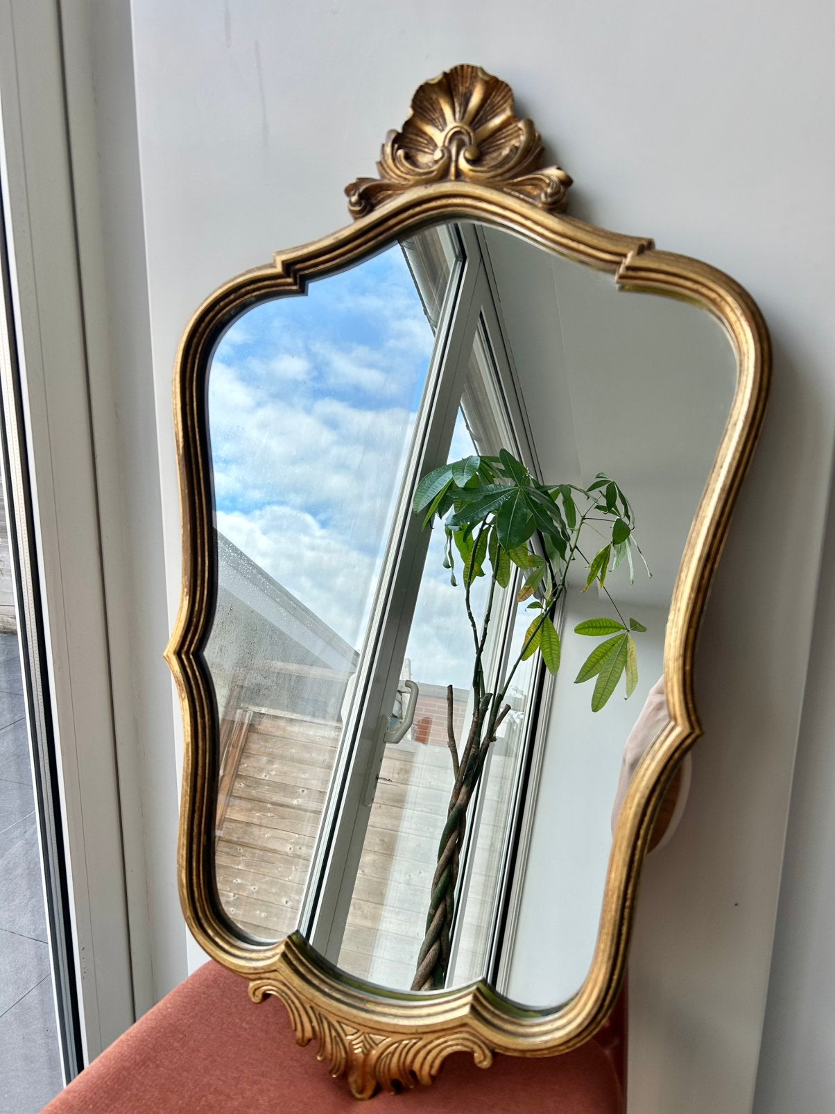 Antieke gouden spiegel, Ophalen, Overige vormen, Minder dan 50 cm, Minder dan 100 cm