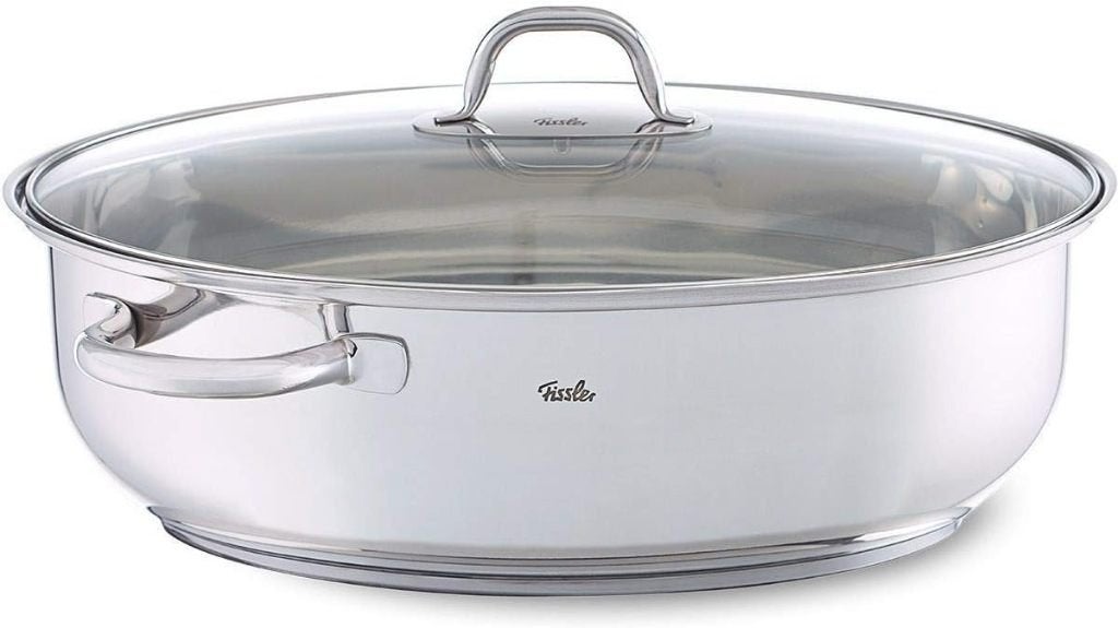 Nieuw | Fissler braadpan 8,8 L - 38 cm grote ovale stoofpan, Huis en Inrichting, Keuken | Potten en Pannen, Inox, Met handvatten