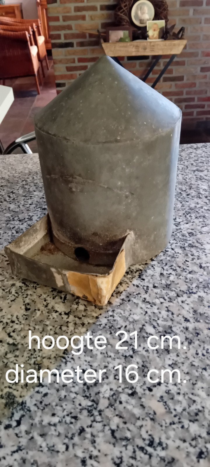 Unieke oude zinken drinkfles voor vogelkooi, Antiek en Kunst, Ophalen of Verzenden