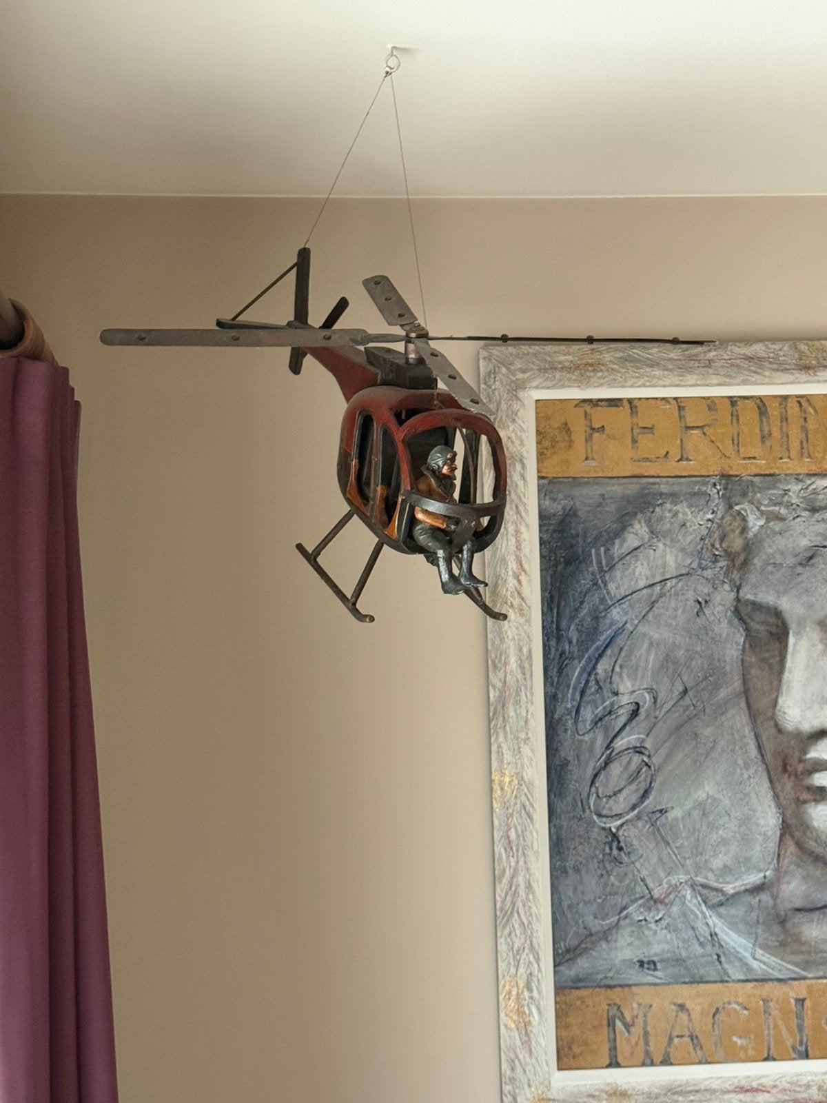 Hangende helikopter - decoratief, Ophalen, Zo goed als nieuw, Hout