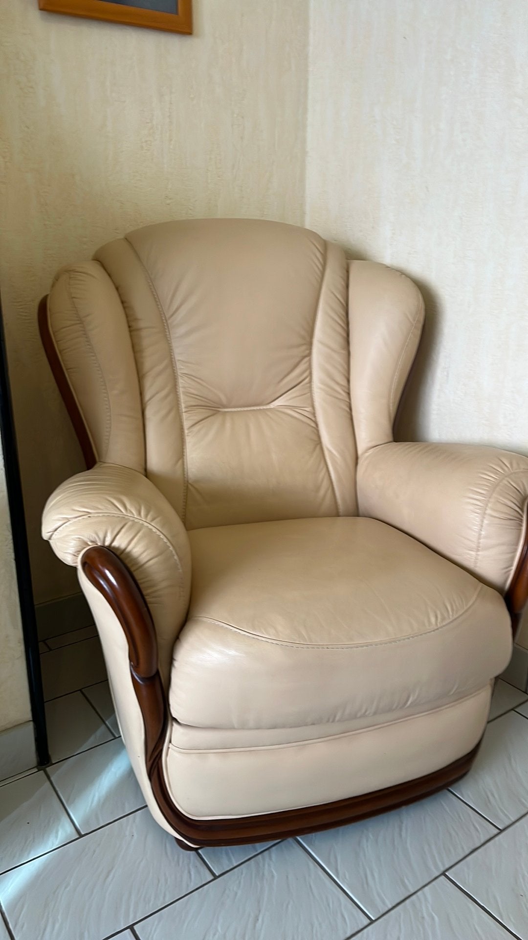 Leder zetel met 3 zit, Huis en Inrichting, Fauteuils, Ophalen, Zo goed als nieuw