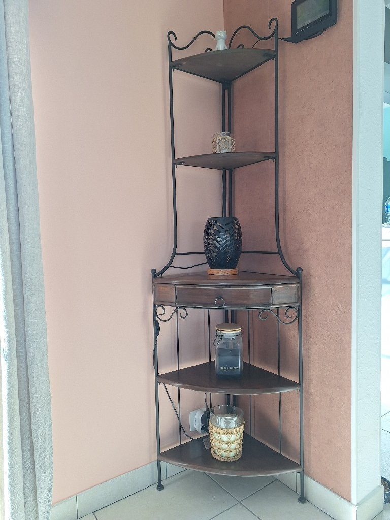 Meuble de coin en bois et fer forgé, Ophalen, Zo goed als nieuw