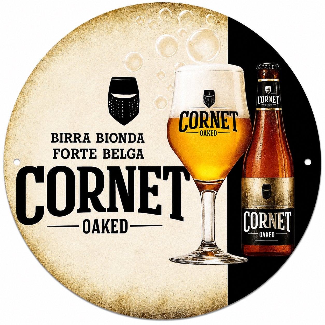 Panneau rond en métal Cornet - rétro vintage mancave, Enlèvement ou Envoi, Neuf, Panneau, Plaque ou Plaquette publicitaire, Autres marques