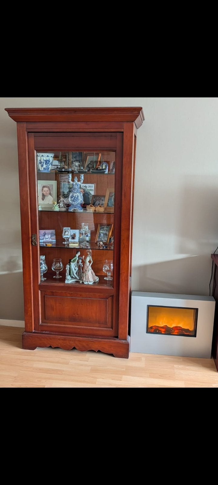 Vitrine en acajou avec porte en verre taillé haut 1,90 cm, 25 à 50 cm, Avec porte(s), Klassiek, Cerisier