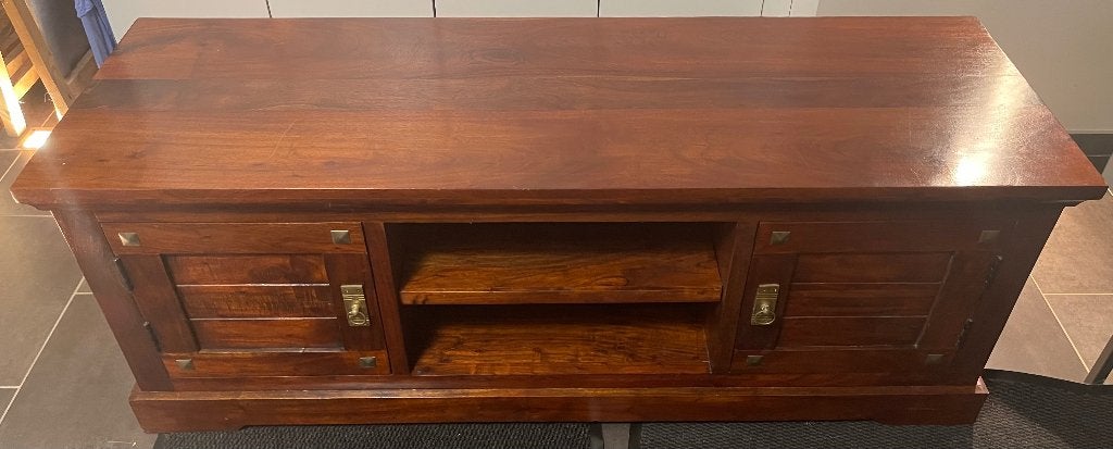 Meuble TV en boix de merisier de style colonial, 3 ou 4 tiroirs, 25 à 50 cm, Moins de 100 cm, Métal