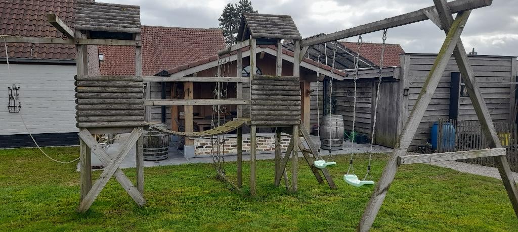 Speeltoren met glijbaan,2 schommels, klimrek, Ophalen, Gebruikt, Schommel, Aanbouwonderdeel