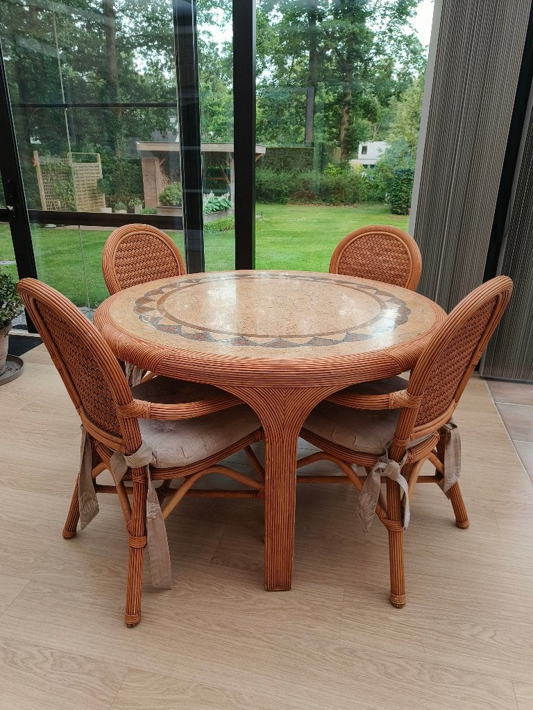 Vivai del Sud eetkamerset, Ophalen, Gebruikt, Vivai del sud, riet, rotan, rattan, 4 tot 6 stoelen