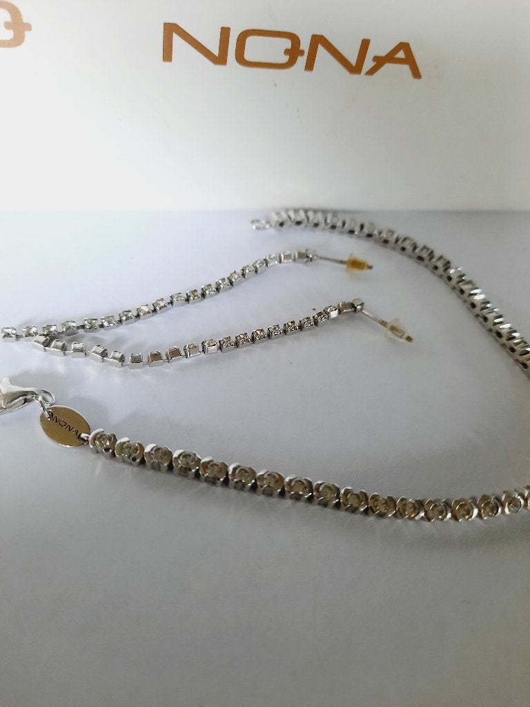 Nona jewels tennisarmband + oorbellen, Ophalen of Verzenden, Zo goed als nieuw, Zilver, Zilver