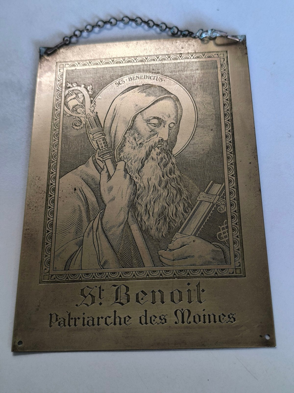 Messing/koperen plaquette St. Benoit, Ophalen of Verzenden