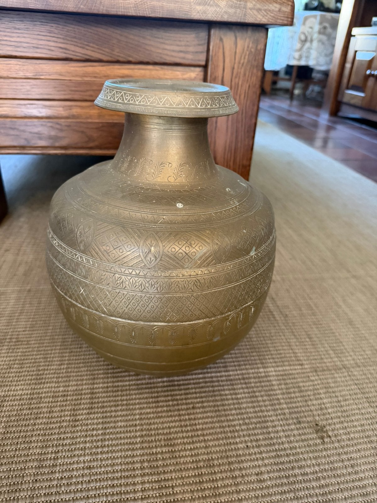 Grote vintage Indiase messing vaas / Lota pot – 33 cm hoog, Ophalen, Zo goed als nieuw