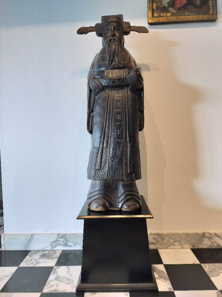 Statue de Confucius en bois, Sur socle, Statue, Bois, Europe