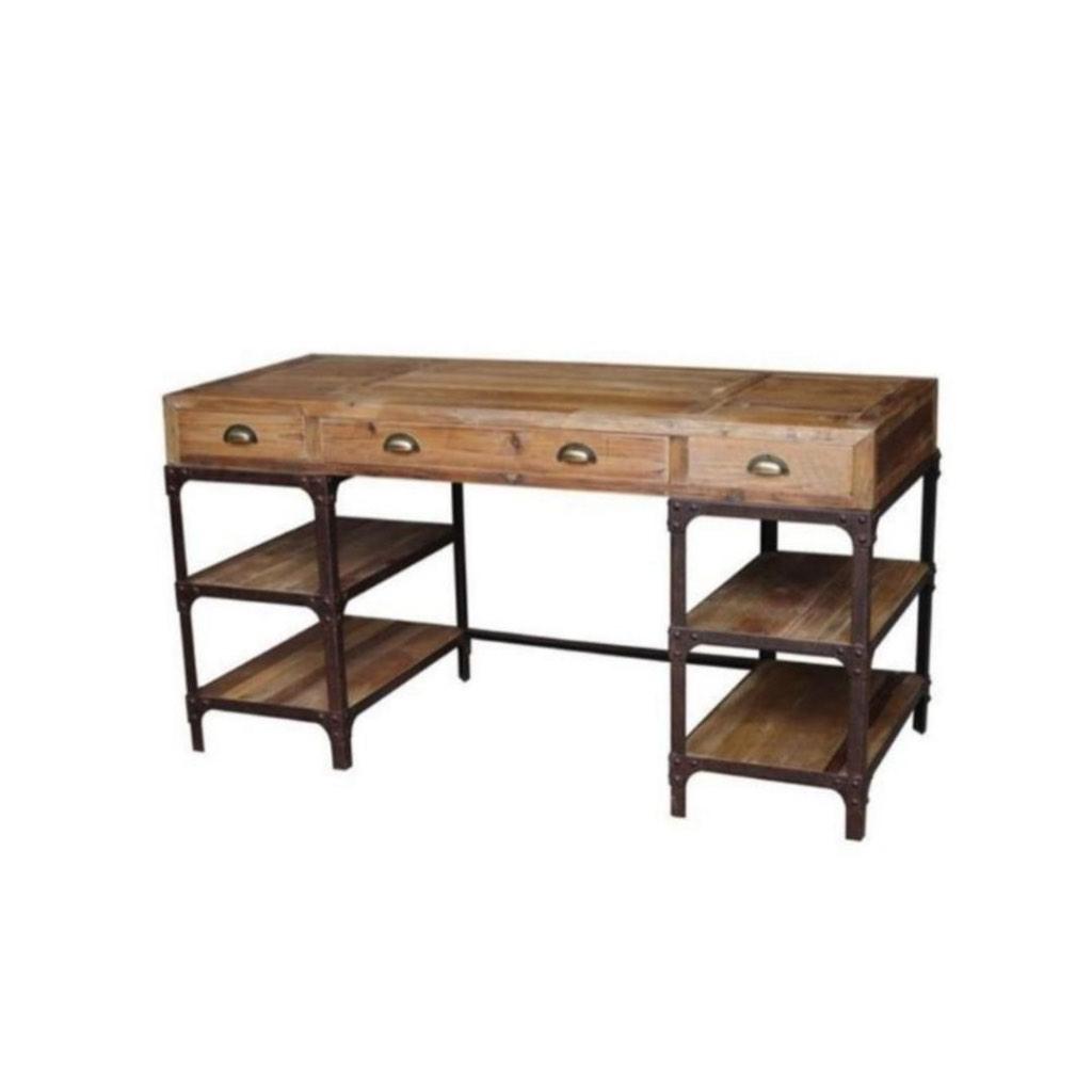 Bureau hout en metaal, vintage look, Ophalen, Hout, Bruin, Zo goed als nieuw