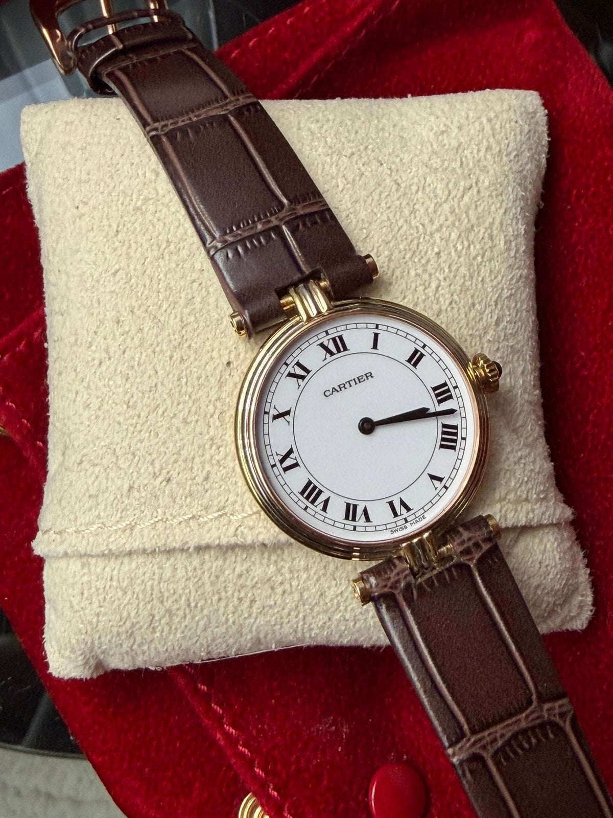Cartier Trinity vendome 18k, Montre-bracelet, Cuir, Comme neuf, Or