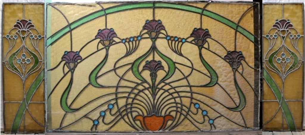 Glas in lood raam art nouveau, Ophalen