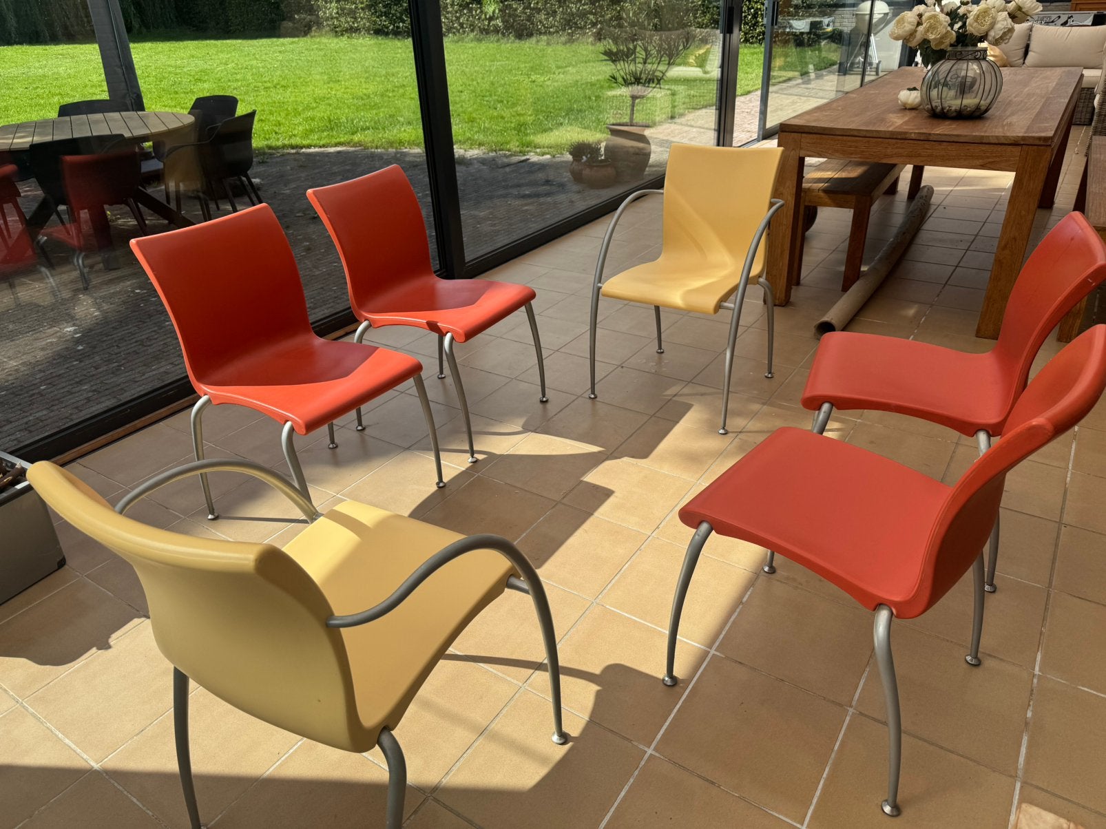Set van 6 designstoelen Wiesner-Hager – 4 rood + 2 geel, Ophalen, Gebruikt, Rood