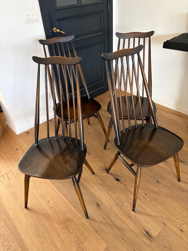 Superbe ensemble de 4 chaises 1978 Ercol, Gebruikt, Bruin, Ophalen of Verzenden, Vier