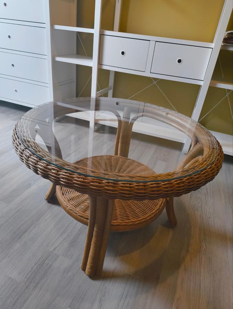 Rieten salontafel, Huis en Inrichting, Tafels | Salontafels, Ophalen, Zo goed als nieuw, Rond, 50 tot 100 cm