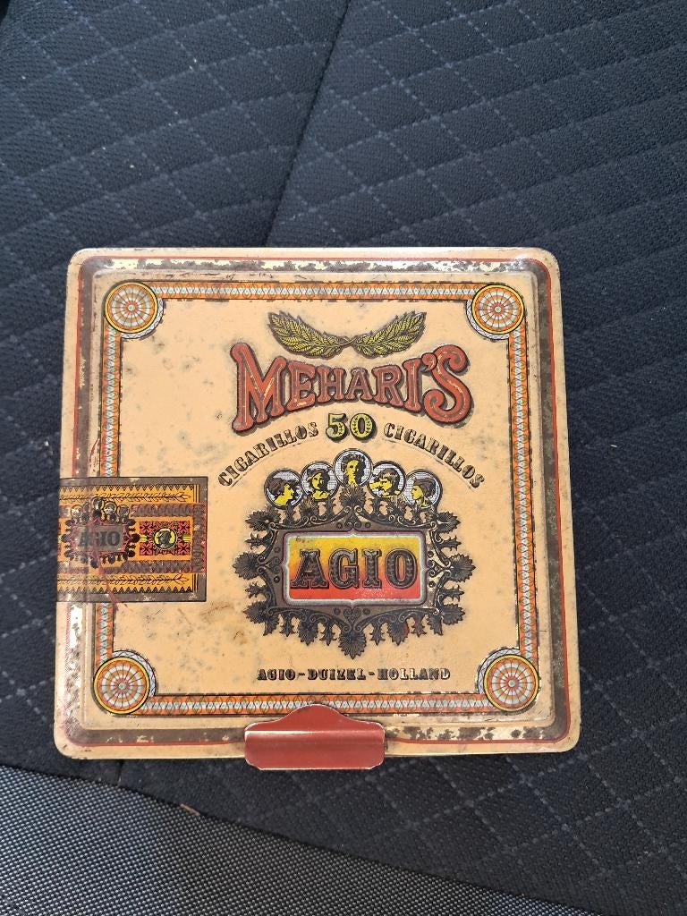Boîte en fer blanc Meharis Agio 50 cigarillos, Collections, Boîte en métal, Enlèvement ou Envoi, Utilisé, Autre, Autres marques