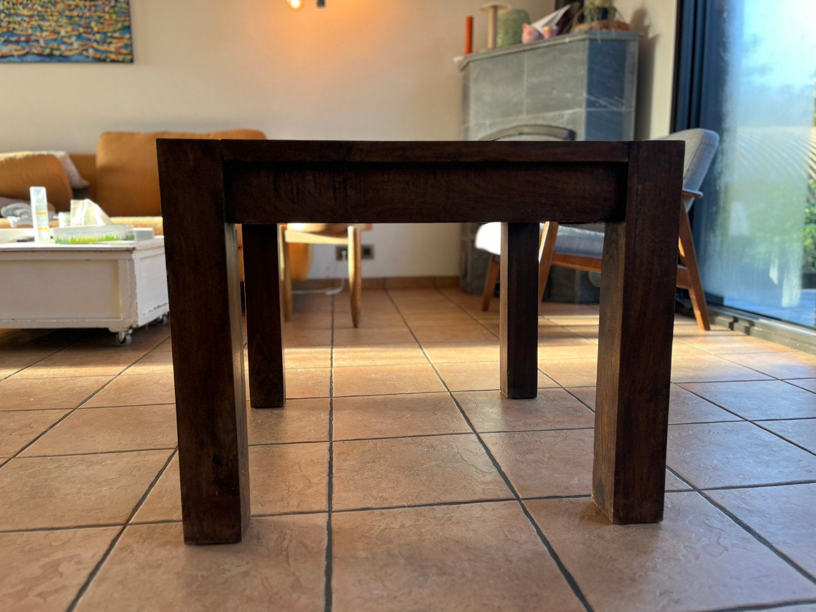 Table basse en bois massif – 70  70  55 cm, 55 à 75 cm, Rustiek, Enlèvement, Utilisé