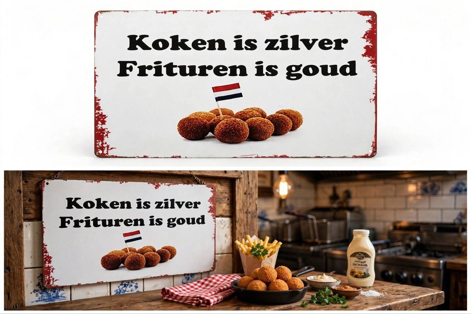 mooi bord voor de frituristen 20 op 30 cm, Metaal, 30 cm, Nieuw, Ophalen of Verzenden