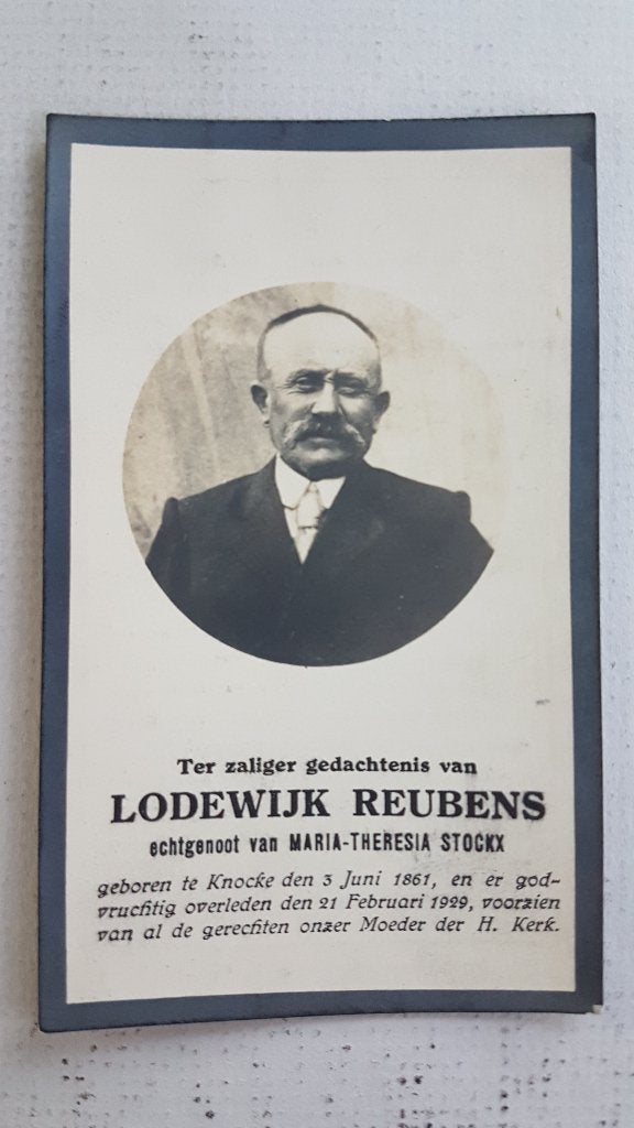 DP Lodewijk Reubens (x Maria Theresia Stockx ) Knokke Knocke, Enlèvement ou Envoi, Carte de condoléances