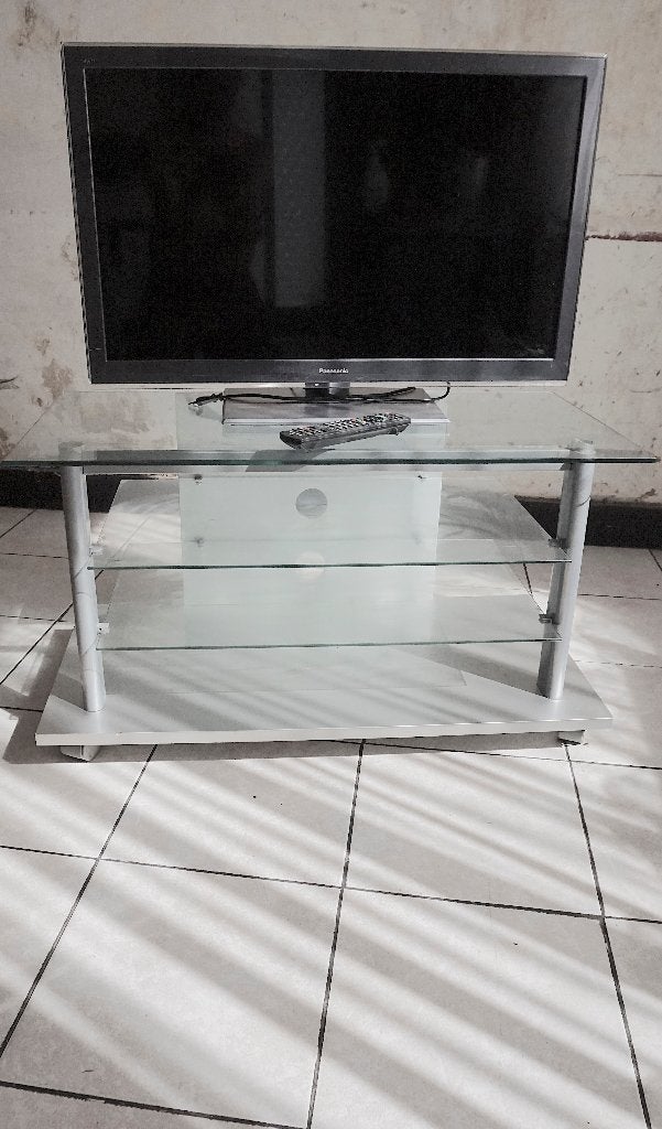 TV Panasonic avec son meuble en verre, TV met glazen meubel, Ophalen, Gebruikt, Panasonic