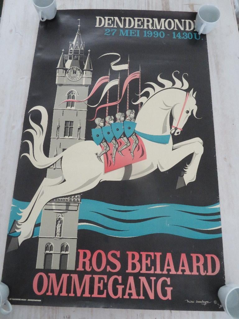 grote poster Ros Beiaard Ommegang Dendermonde, Verzamelen, Posters, Rechthoekig Staand, Deurposter of groter, Ophalen of Verzenden