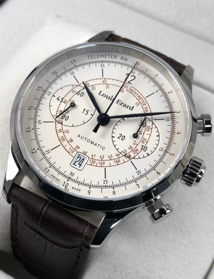 Louis Erard - 1931 Chronograph Vintage Telemeter Automatic, Leer, Staal, Polshorloge, Zo goed als nieuw